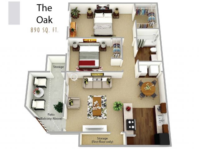 2 Bed 2 Bath Oak Floor plan 2 Bed 2 Bath Oak Floor plan, at Waterleaf Apartment Homes, California, 92083